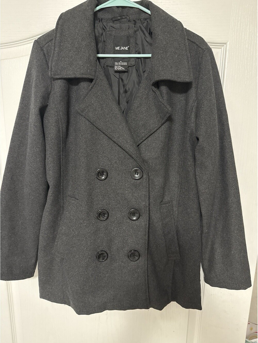 ME JANE Womens XL Peacoat Charcoal Gray Double Breasted Long Sleeve Coat